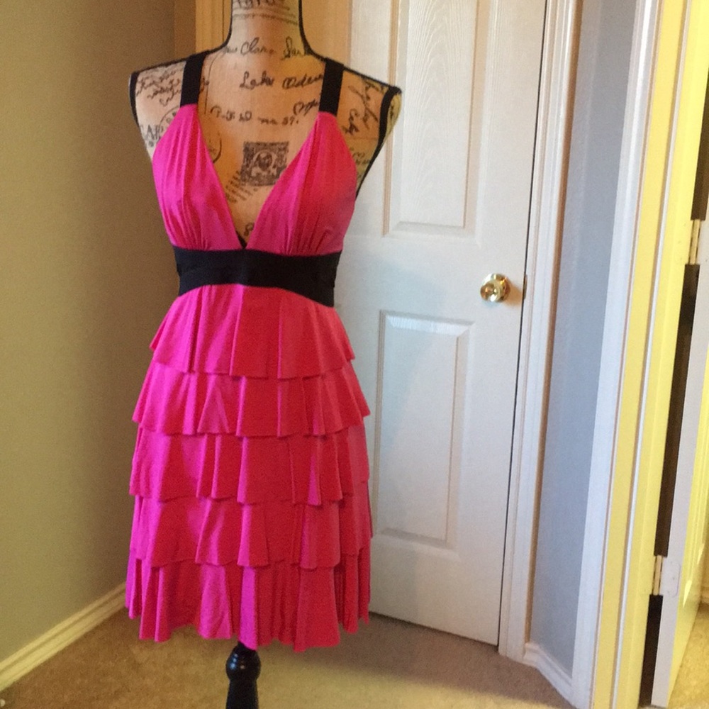 Bebe tiered layered pink cocktail party dress. Super comfortable, super sexy.
